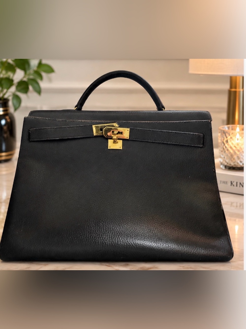 Hermès Vintage Repainted to Black- 35 cm Kelly